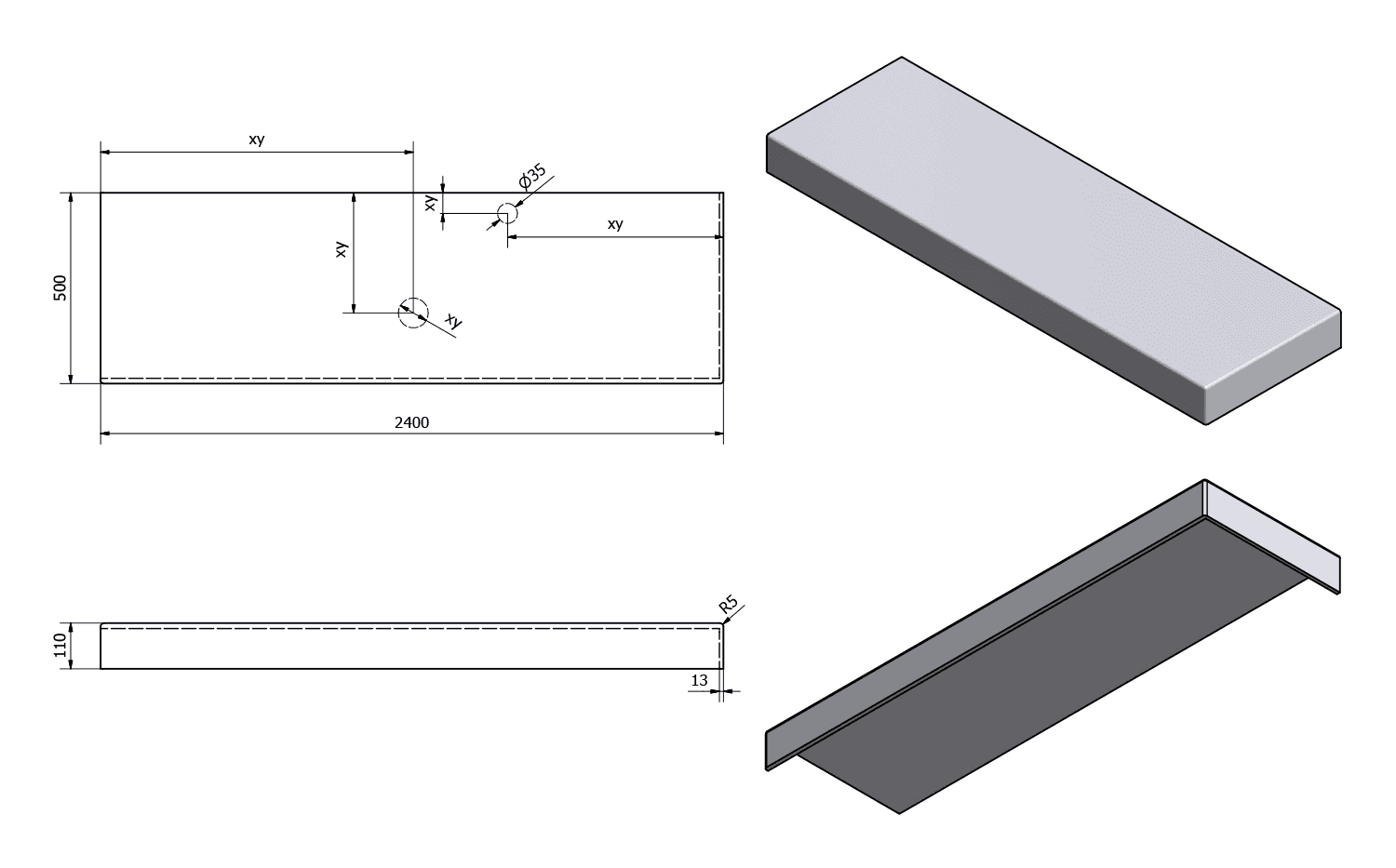 TAILOR blat kompozytowy 240x50 cm, Solid Surface, wersja R