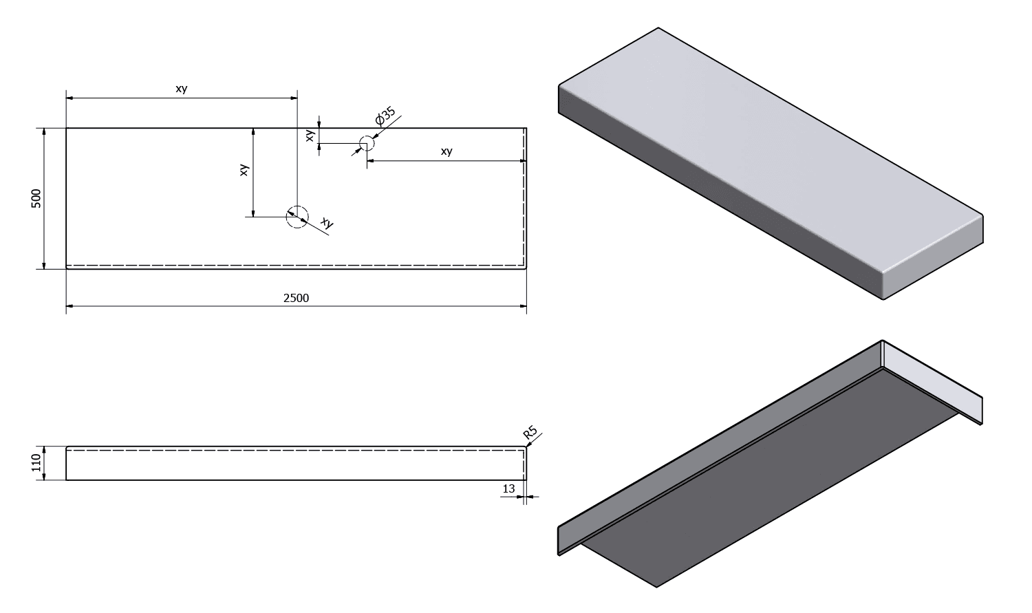 TAILOR blat kompozytowy 250x50 cm Solid Surface, R