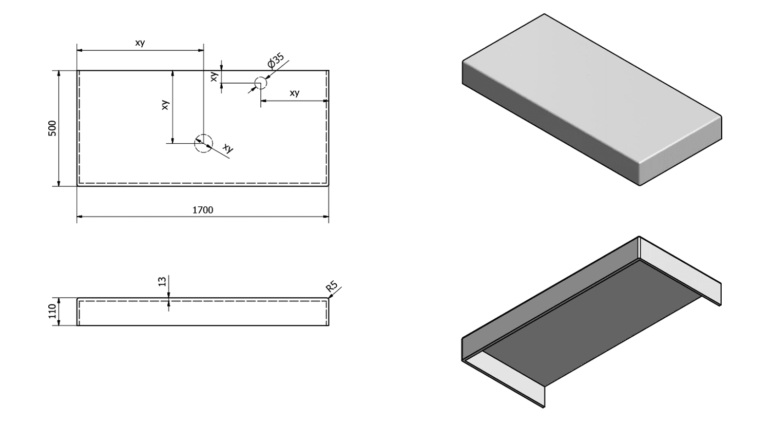 TAILOR blat kompozytowy 170x50 cm, Solid Surface, wersja C