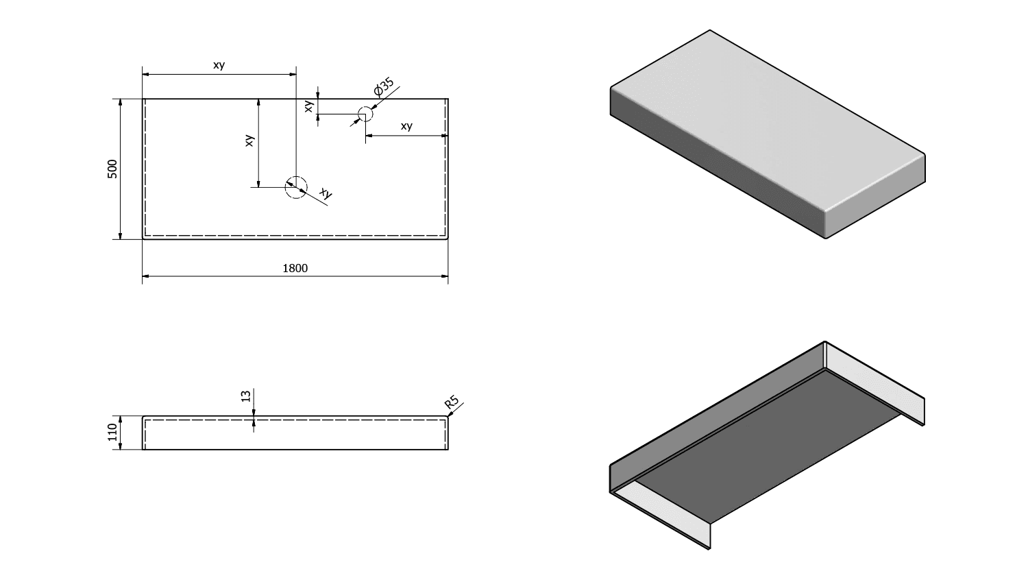 TAILOR blat kompozytowy 180x50 cm, Solid Surface wersja C