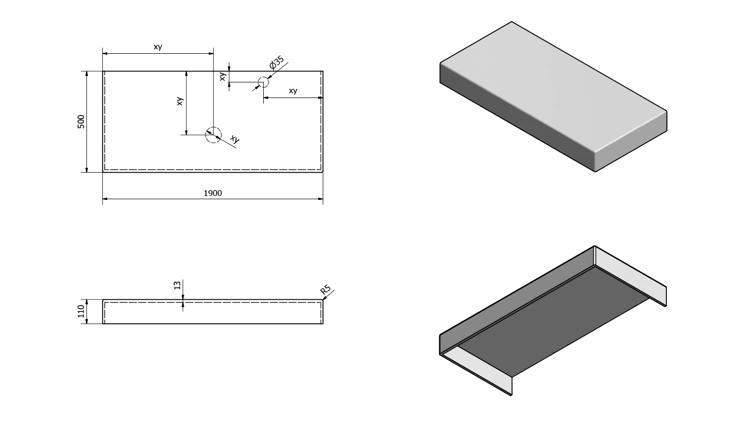 TAILOR blat kompozytowy 190x50 cm Solid Surface, wersja C