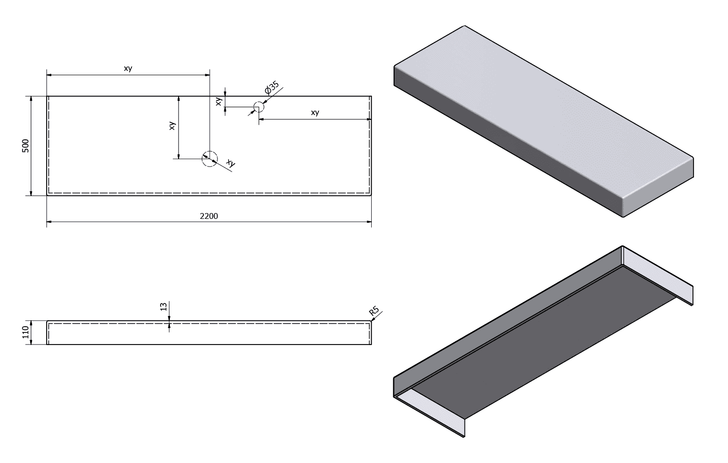 TAILOR blat kompozytowy Solid Surface 220x50 cm, wersja C