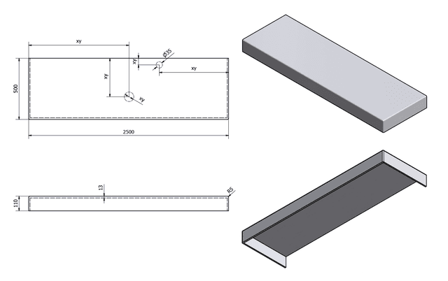 TAILOR blat kompozytowy 250x50 cm - Solid Surface, Wersja C