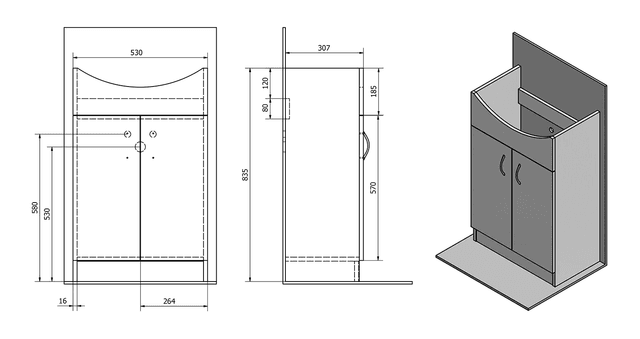 SIMPLEX ECO 55 szafka umywalkowa z umywalką białą 53x83,5x30,7cm