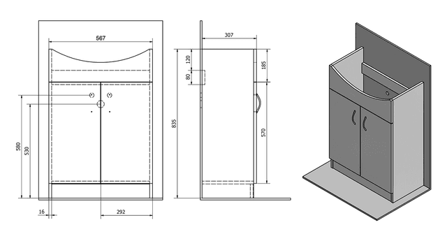 SIMPLEX ECO 60 szafka umywalkowa z umywalką, 58,5x83,5x30,7cm