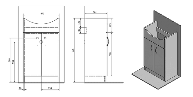 SIMPLEX ECO 50 szafka umywalkowa z umywalką 47x83,5cm