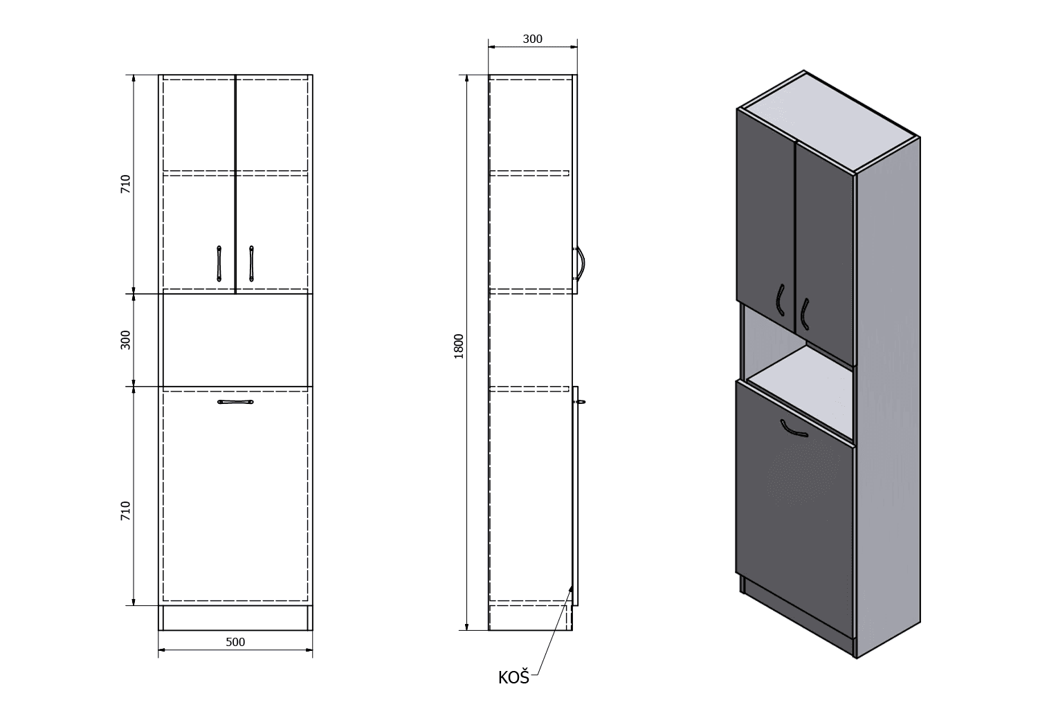 SIMPLEX ECO wysoka szafka z koszem 50x180 cm