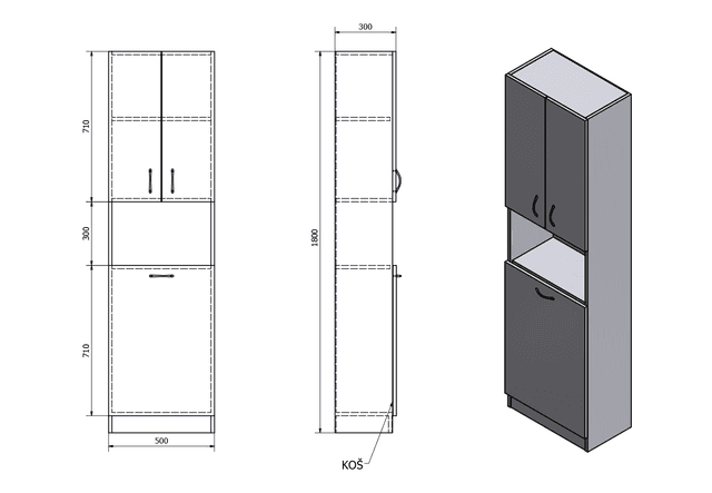 SIMPLEX ECO wysoka szafka z koszem 50x180 cm