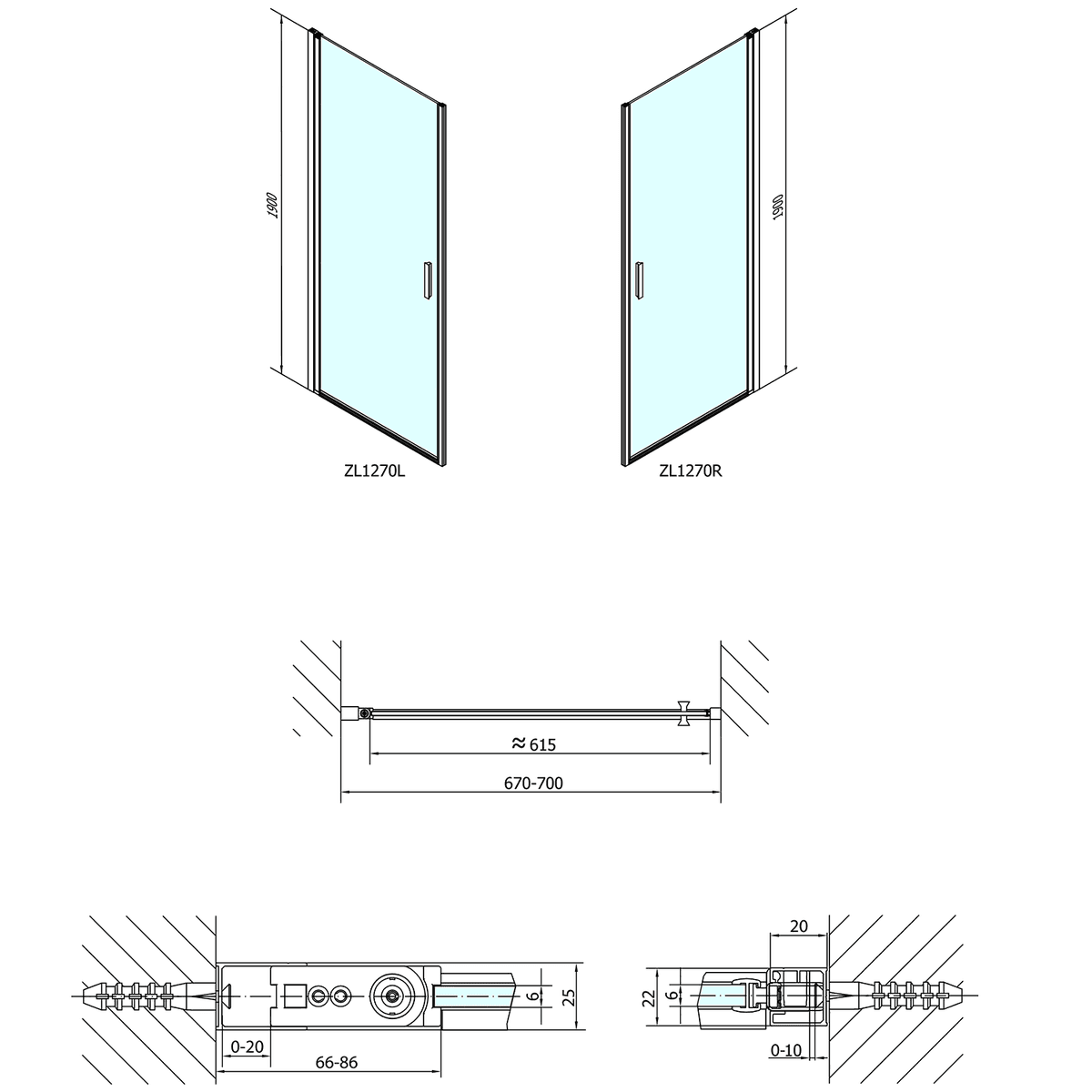 ZOOM LINE drzwi prysznicowe 800mm, przezroczyste szkło