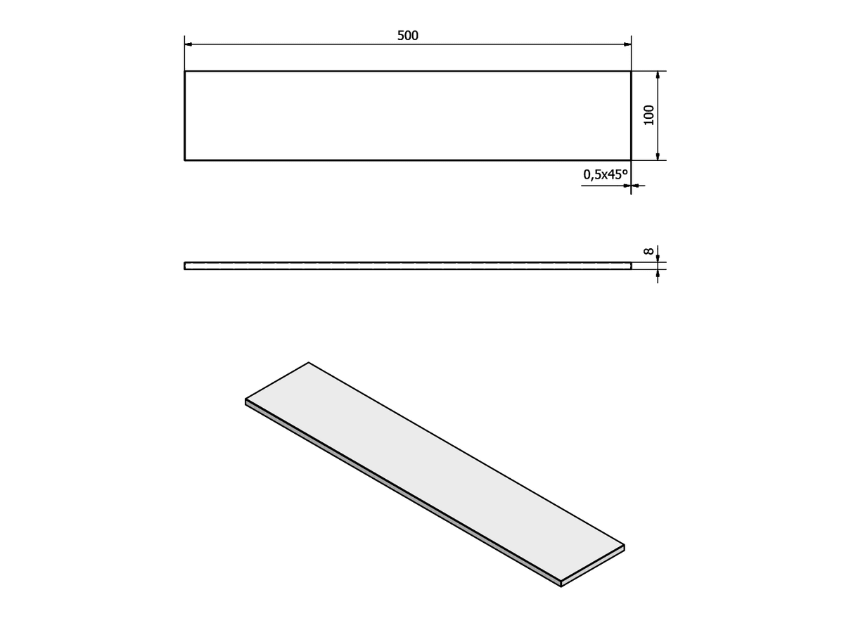 Półka szklana 500x100mm, mleczne hartowane szkło