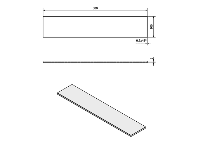 Półka szklana 500x100mm, mleczne hartowane szkło