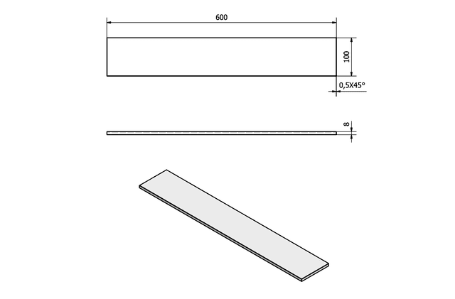 Półka szklana mleczna 600x100x8mm, hartowane szkło