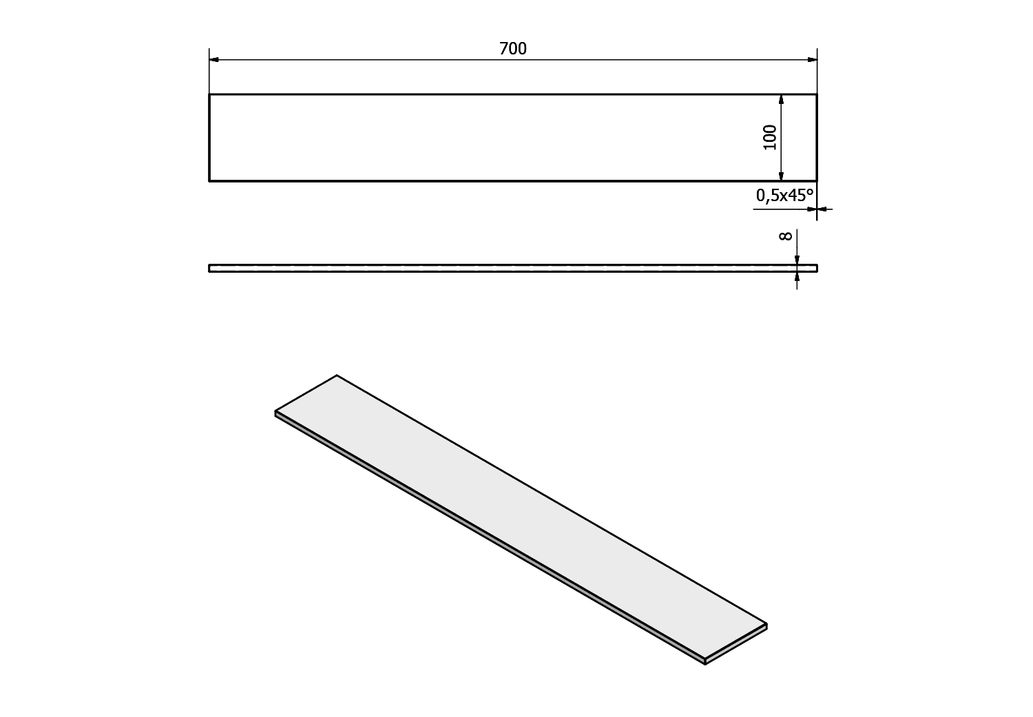 Półka szklana 700x100mm, mleczne hartowane szkło