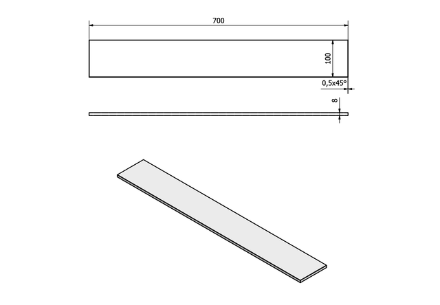 Półka szklana 700x100mm, mleczne hartowane szkło