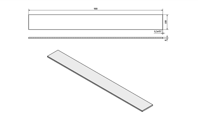 Półka szklana mleczna 900x100x8mm - hartowane szkło