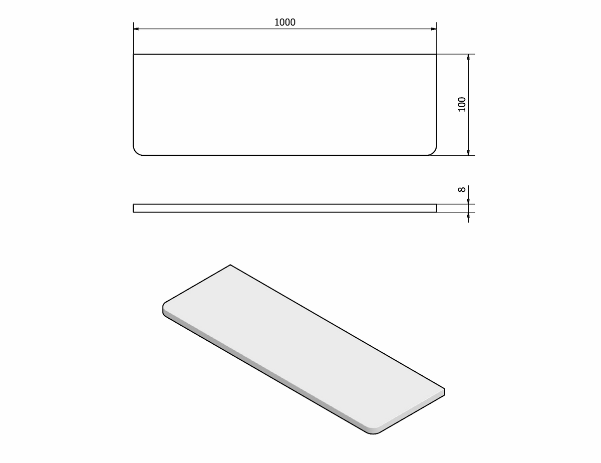 Półka szklana satynowa 1000x100x8 mm