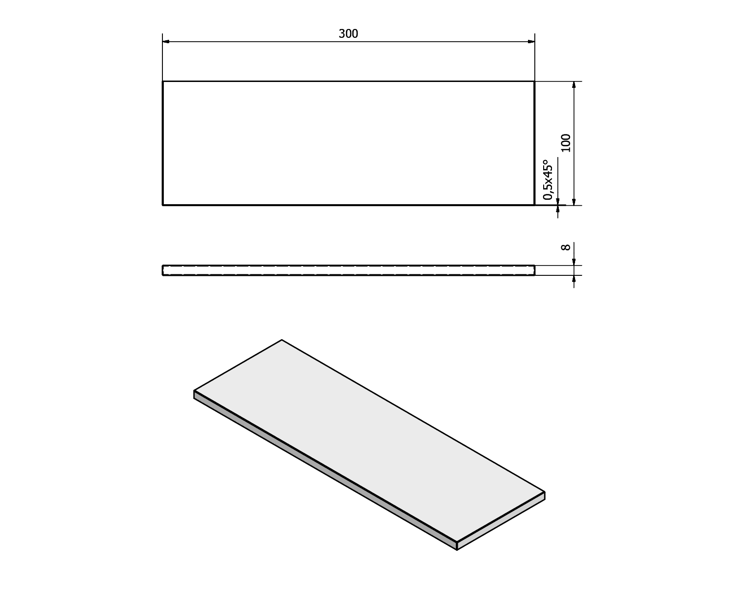 Półka szklana matowa 300x100x8 mm