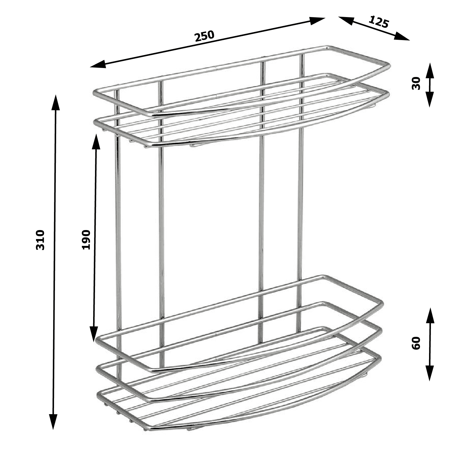 CHROM LINE podwójna półka druciana, chromowana 250x310 mm