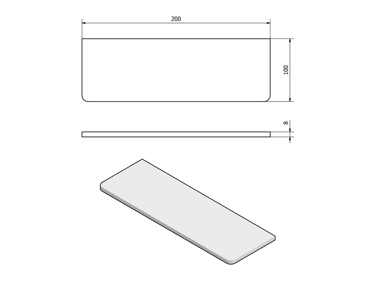 Półka szklana 200x100x8mm, hartowane szkło