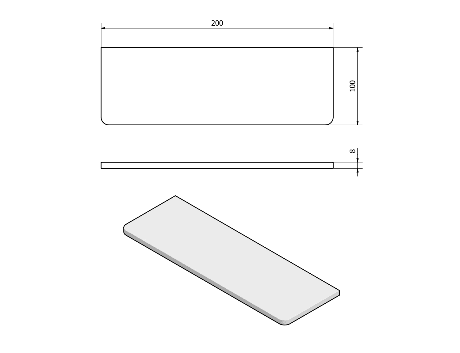 Półka szklana 200x100x8mm, hartowane szkło