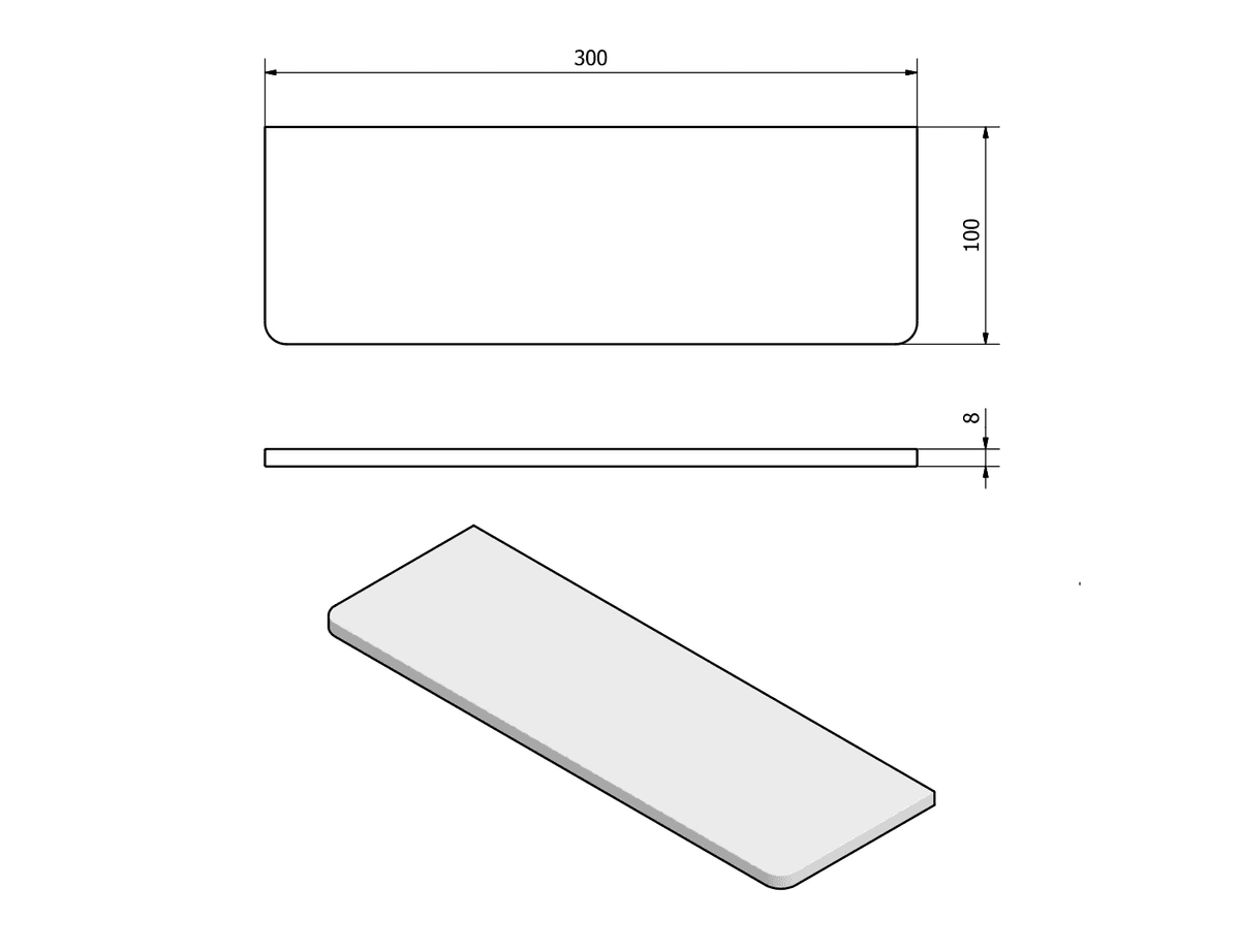 Półka szklana 300x100x8mm, hartowane szkło przezroczyste