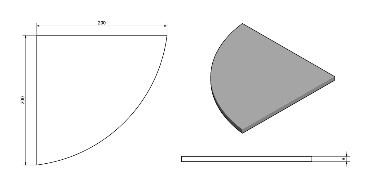 Półka narożna 200x200mm z hartowanego szkła