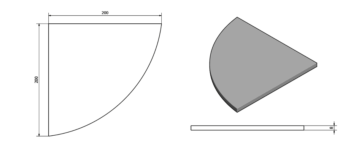 Półka narożna 200x200x8mm ze szkła satynowego