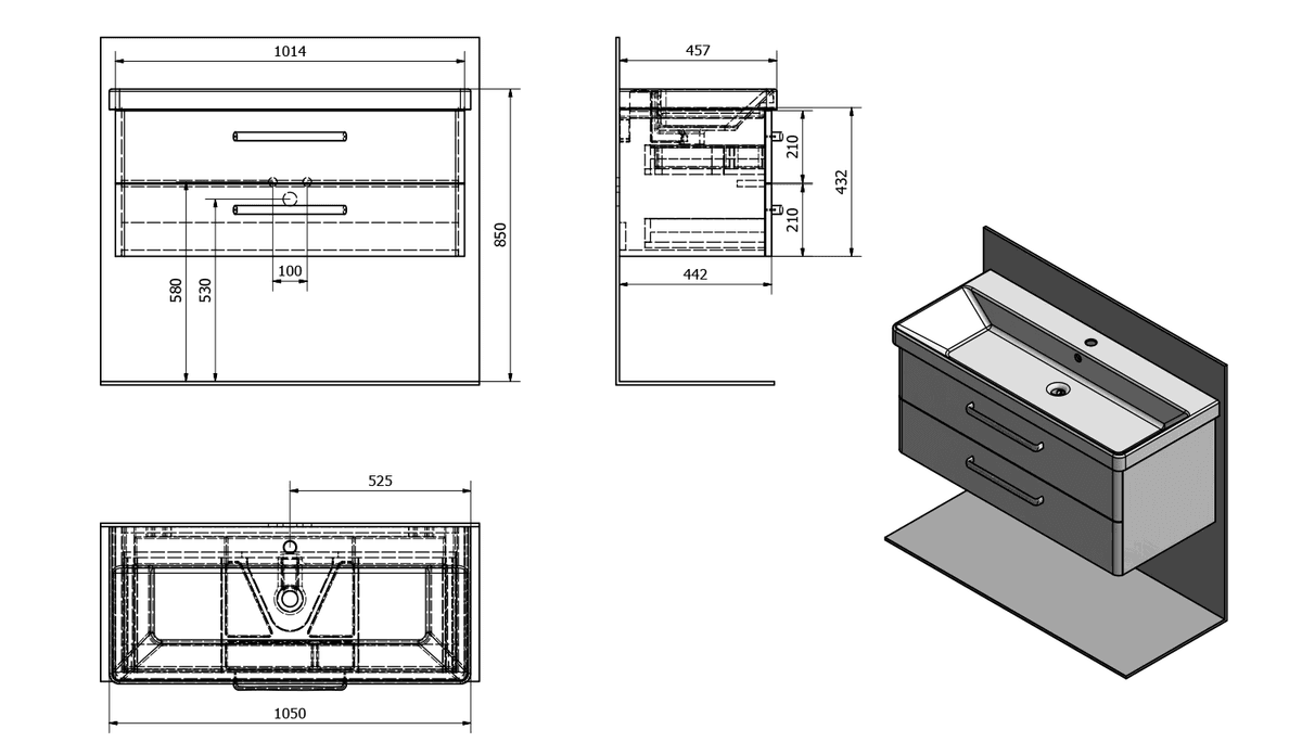 THEIA szafka umywalkowa 101,4x43,2x44,2cm, biała z szufladami