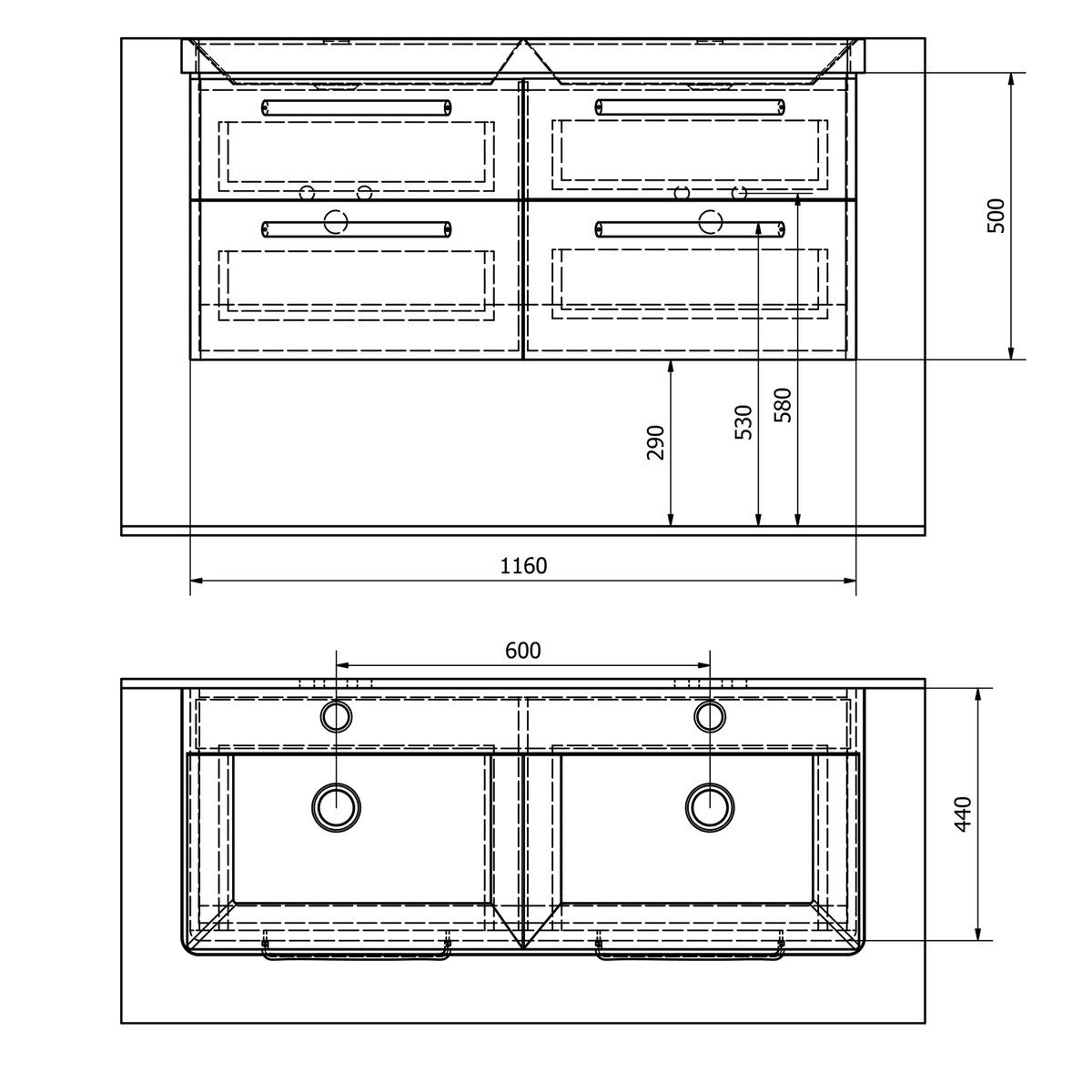 THEIA szafka umywalkowa wisząca 101,4x43,3x44,2cm biała