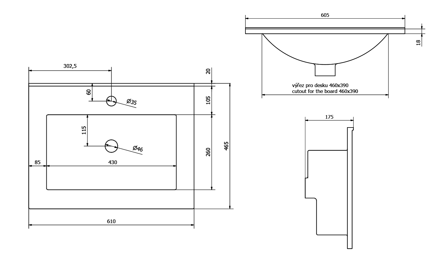 SLIM umywalka meblowa 60x16x46 cm, wąska krawędź