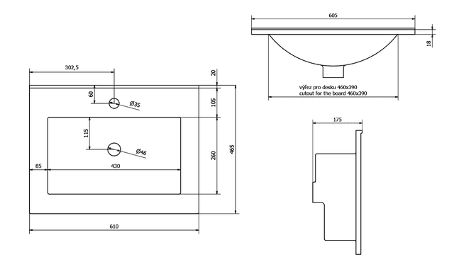 SLIM umywalka meblowa 60x16x46 cm, wąska krawędź