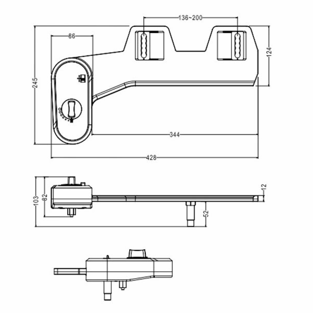 EASY CLEANING bidet pod deskę WC, zasilanie zimną wodą, polypropylen