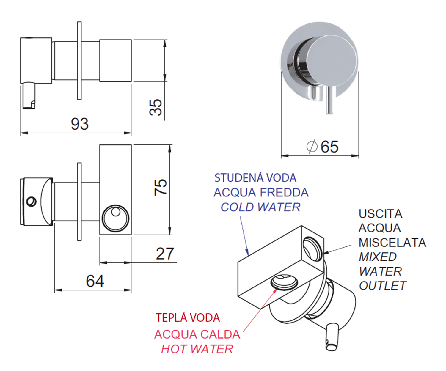 RHAPSODY bateria bidetowa podtynkowa ze słuchawką