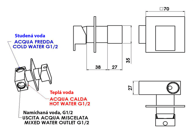 LATUS bateria bidetowa podtynkowa z słuchawką chrom (SG303)