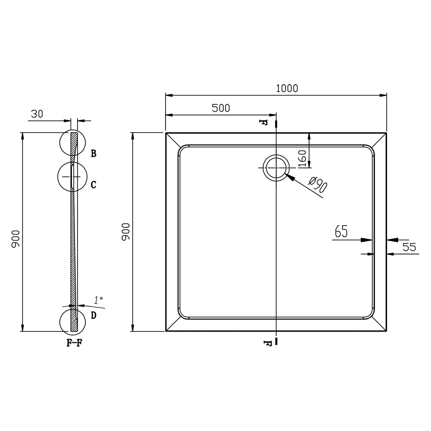 TECMI kompozytowy brodzik prysznicowy 100x90x3 cm