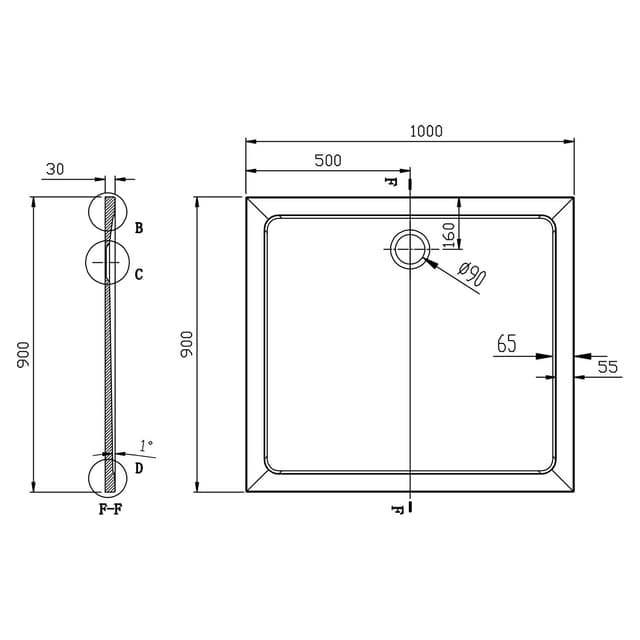 TECMI kompozytowy brodzik prysznicowy 100x90x3 cm