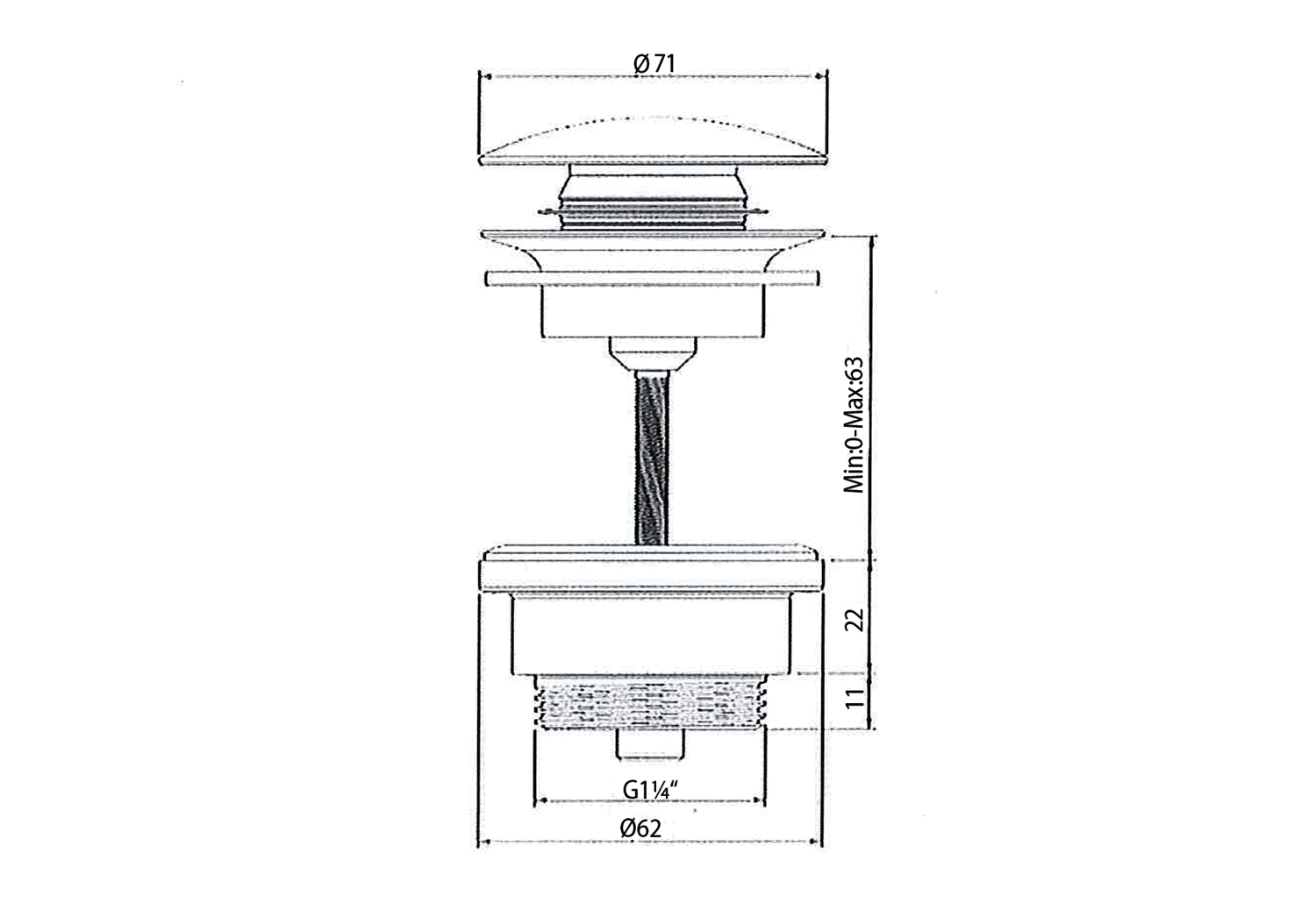 Korek umywalkowy 5/4", klik-klak, ceramiczny