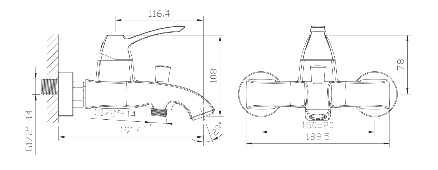 DREAMART bateria wannowa naścienna, mosiężna chromowana