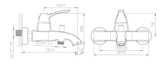 DREAMART bateria wannowa naścienna, mosiężna chromowana