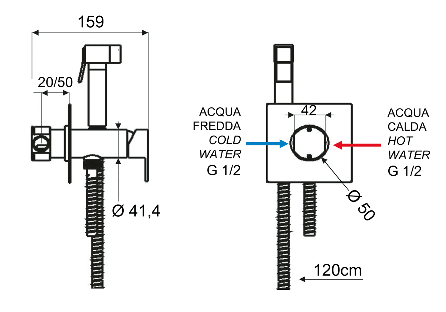 Bateria podtynkowa z prysznicem bidetowym chrom (5071)