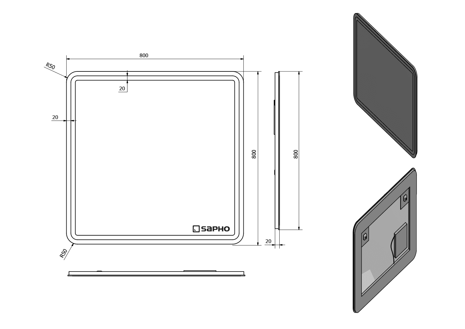 NYX lustro LED 800x800mm z neutralnym oświetleniem