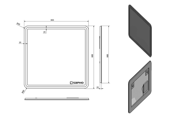 NYX lustro LED 800x800mm z neutralnym oświetleniem