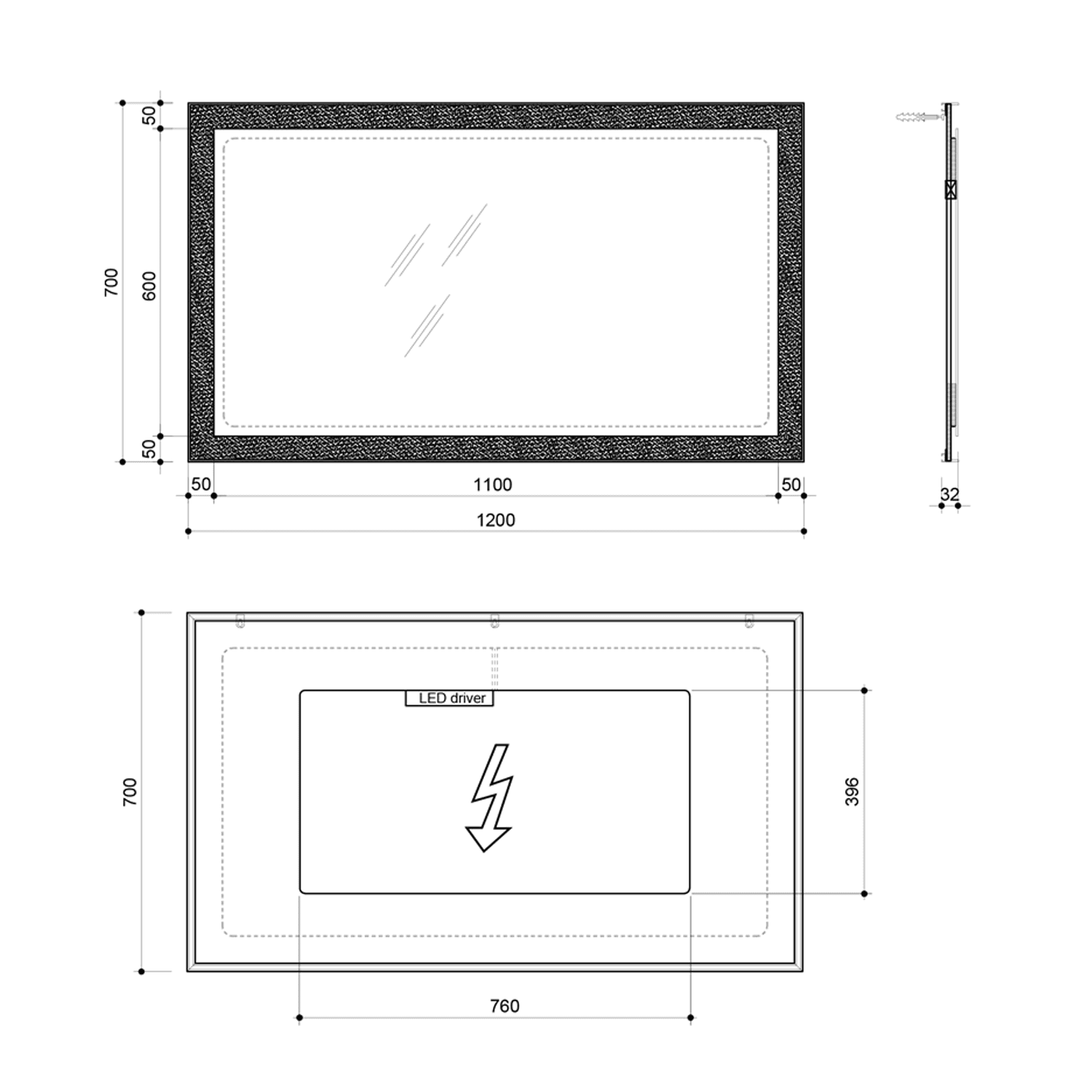 Lustro FLUT LED 1200x700mm, białe oświetlenie