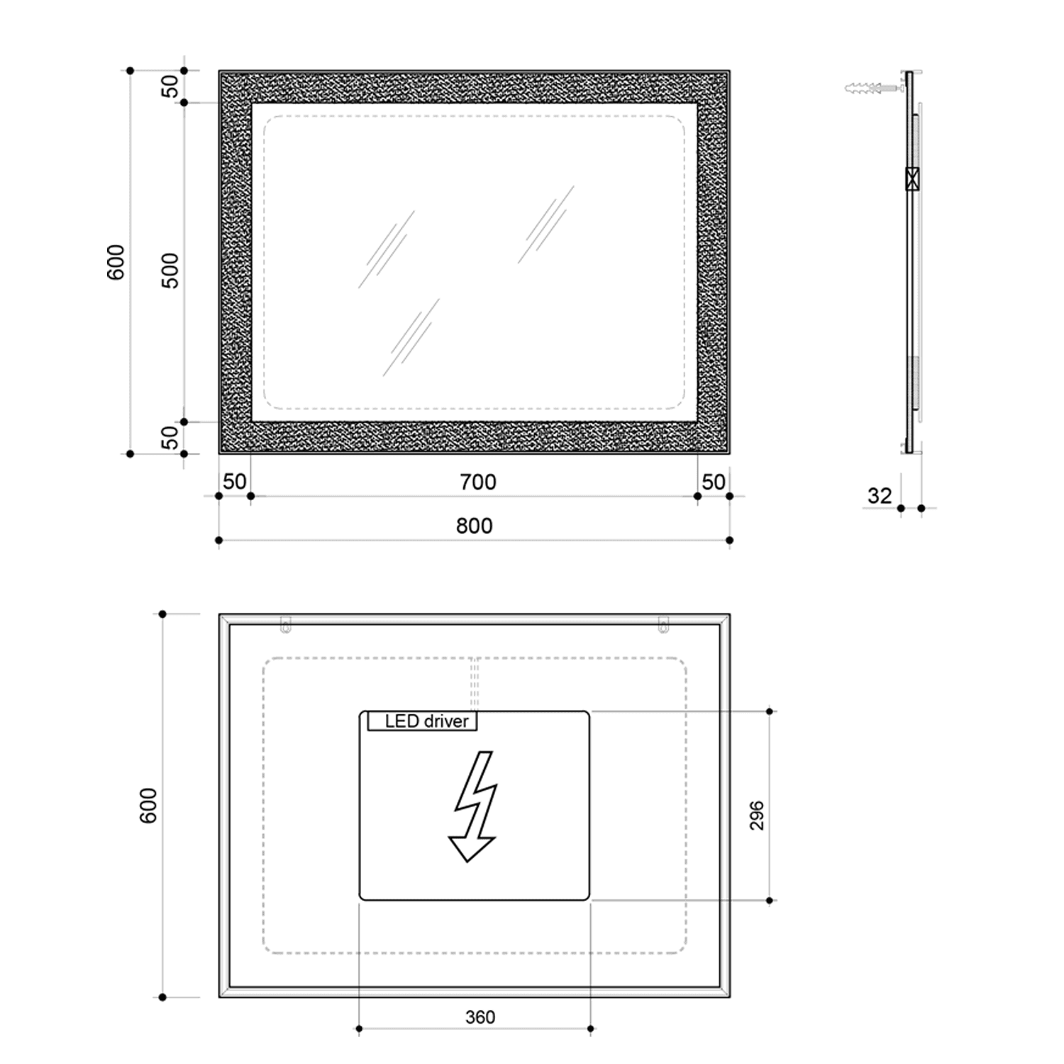 FLUT lustro z oświetleniem LED 600x800mm, białe
