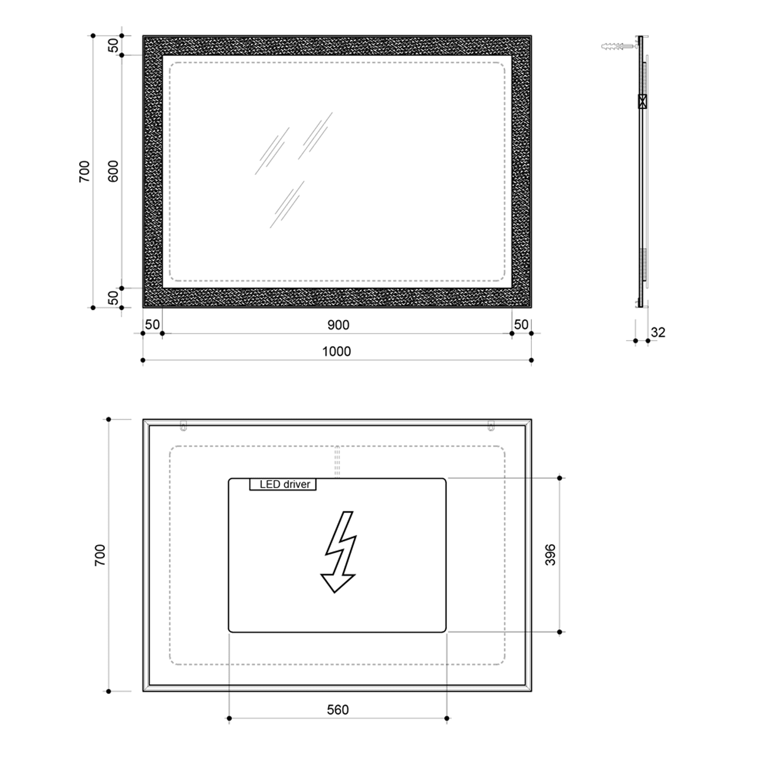 Lustro FLUT z oświetleniem LED 1000x700mm, neutralne