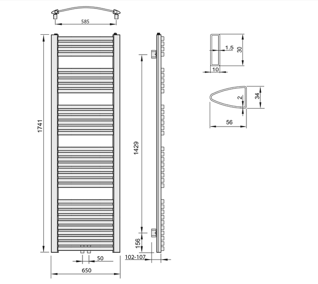 Grzejnik łazienkowy STING 650x1741 mm, 968 W