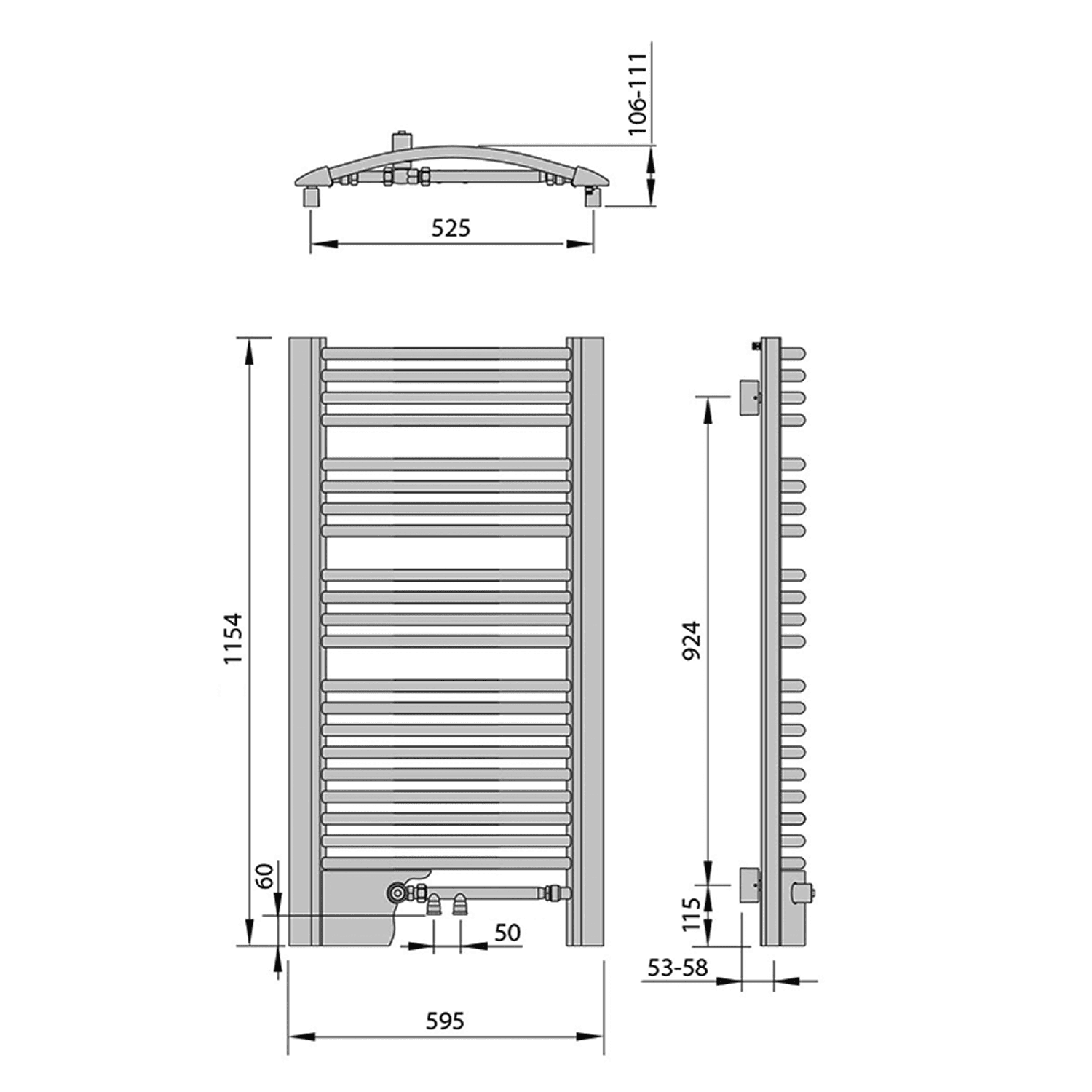 EGEUS grzejnik drabinkowy 595x1154mm, 669W, brązowy