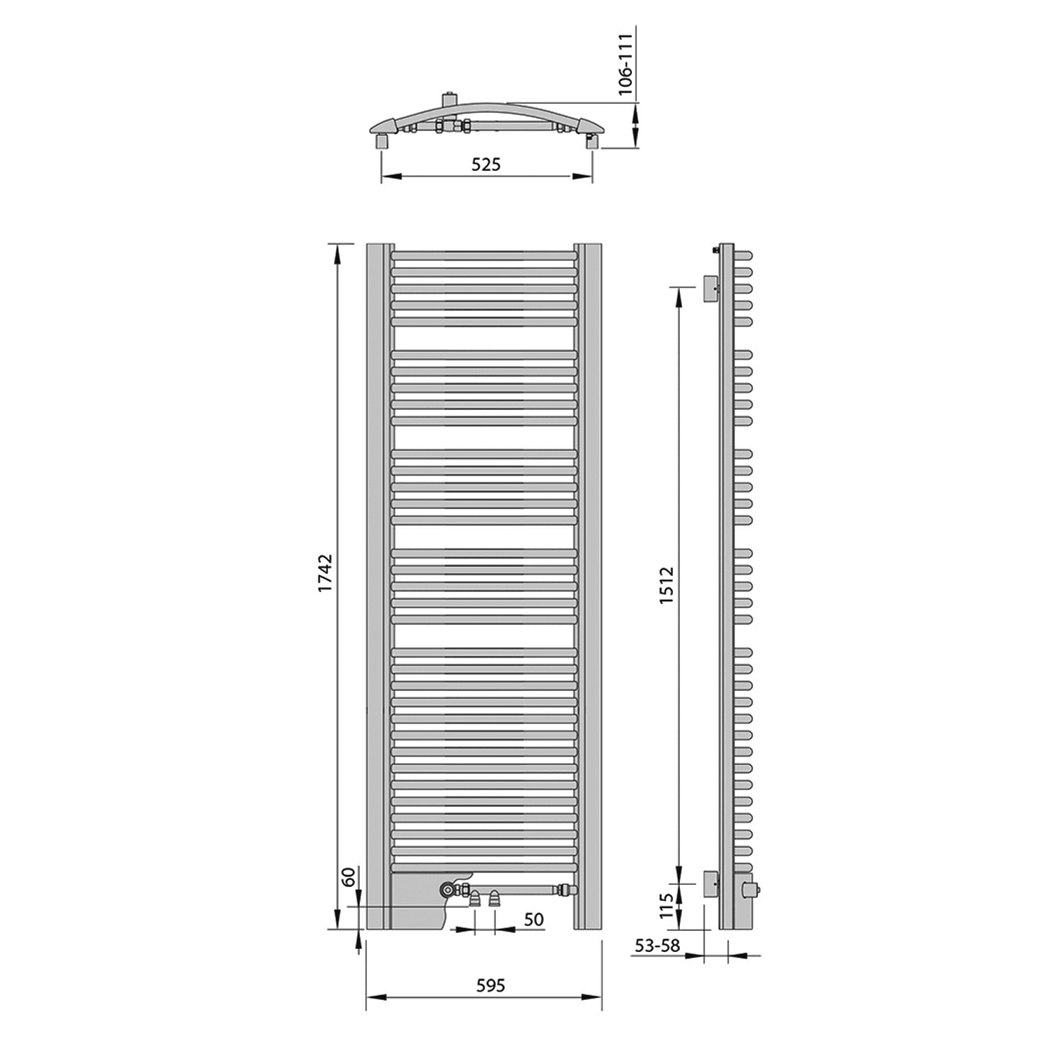EGEUS grzejnik drabinkowy 595x1742mm, 1031W, brązowy