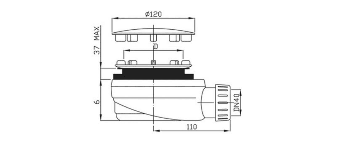 GELVO niski syfon 90mm DN40 stal nierdzewna polerowana