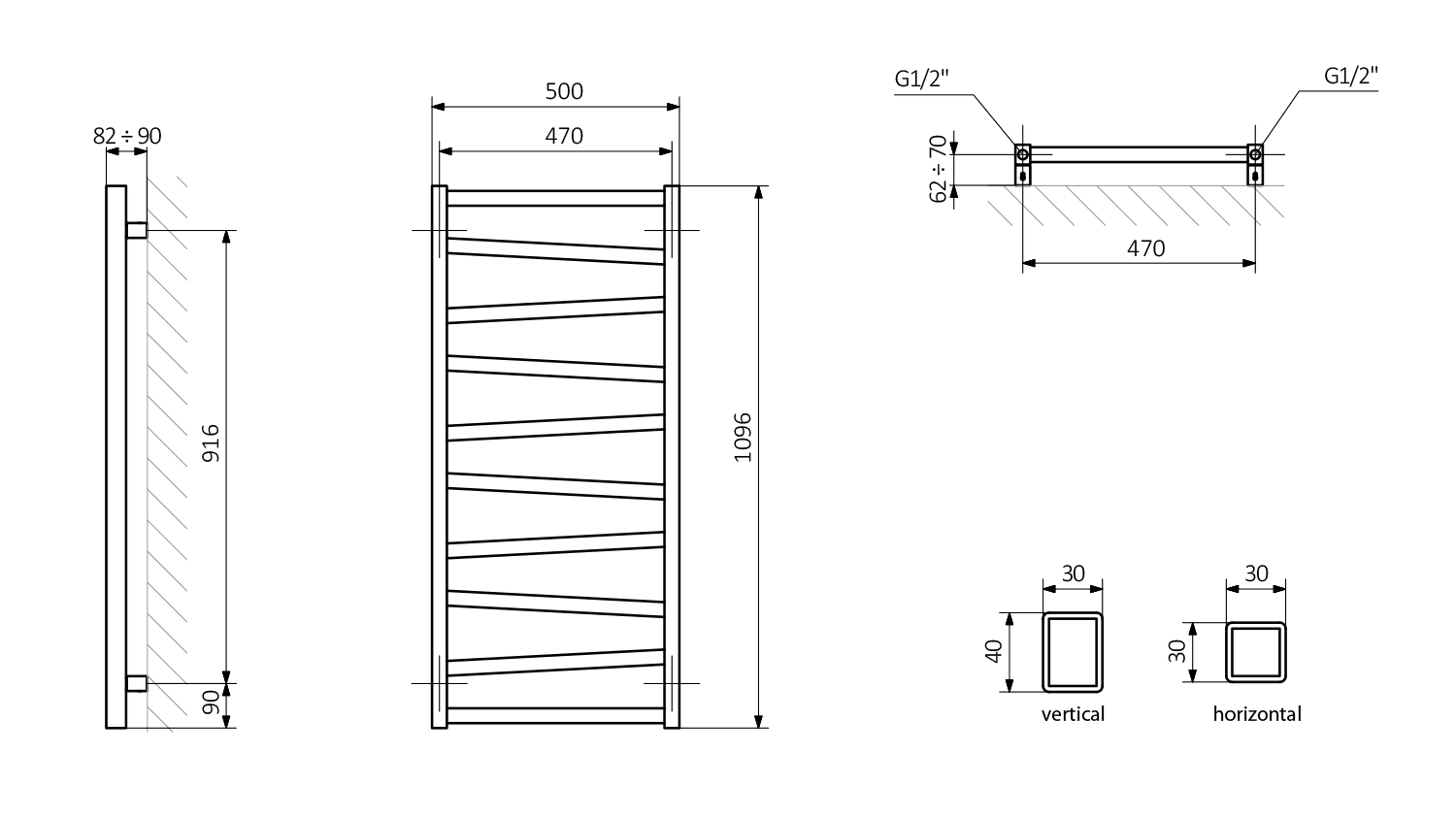 ZIG grzejnik elektryczny 500x1096 mm, 406 W, biały